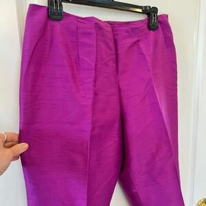 Ann Taylor 12P Vibrant Purple Silk Capri Trousers With Beaded Trim
